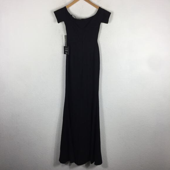 NWT Lulus Lynne Black Off-the-Shoulder Stretch Crepe Maxi Dress Gown XS - Picture 12 of 13
